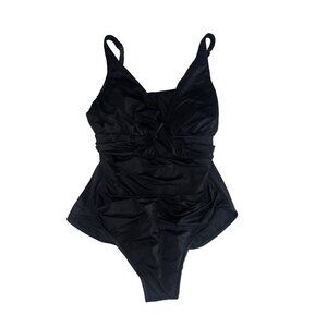 Aqua Green Women one piece swim wear bathing suit plus size 20 black tummy NWOT